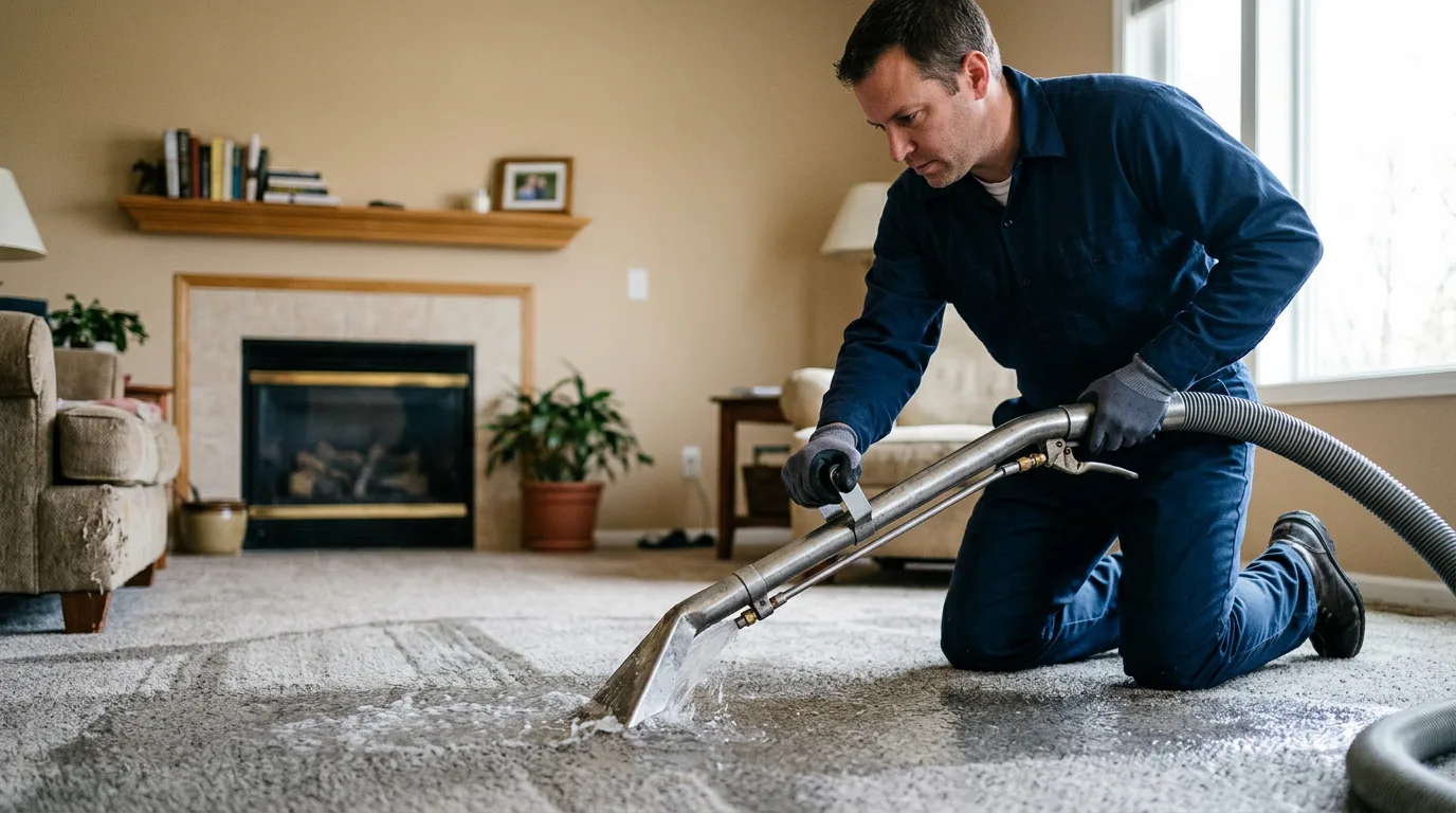 Water damage restoration technician working near Wilton, AR